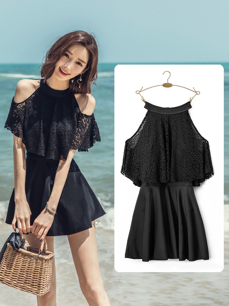 Swimwear women's summer belly cover thin 2021 new hot spring one-piece conservative ins sexy fairy fan large size swimsuit