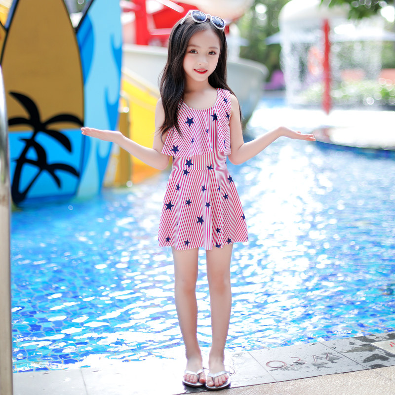 Children's swimsuit female 2021 girl new cute baby princess dress Korean middle child hot spring swimsuit swimsuit