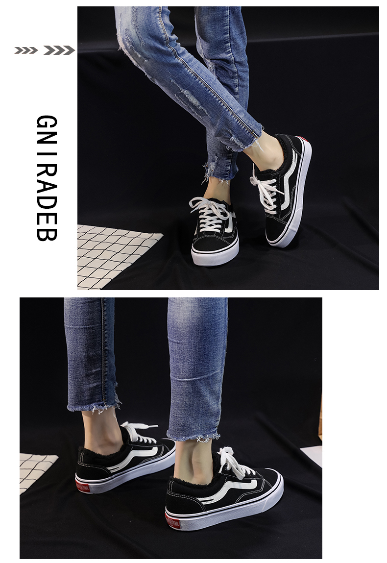 Giày vải nữ đế thấp 2018 Giày cotton mới mùa đông cộng với nhung ấm hai bông cotton sinh viên phiên bản Hàn Quốc của giày thủy triều giày nữ thể thao