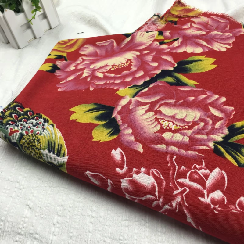 Vải hoa lớn Phượng hoàng chơi hoa mẫu đơn vải dệt trơn dày Vải lanh cotton sườn xám rèm vải truyền thống cửa hàng - Vải vải tự làm