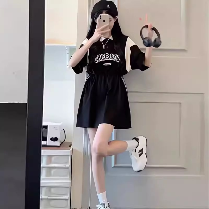 Polo Collar Dress for Girls, Summer 2025 New Style, Junior High and High School Students, Preppy Style, Waist-Cinching, Casual, Petite Size