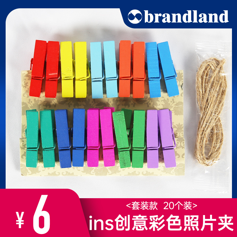 Creative photo clip color wood clip photo wall wood clip hemp rope set photo clip