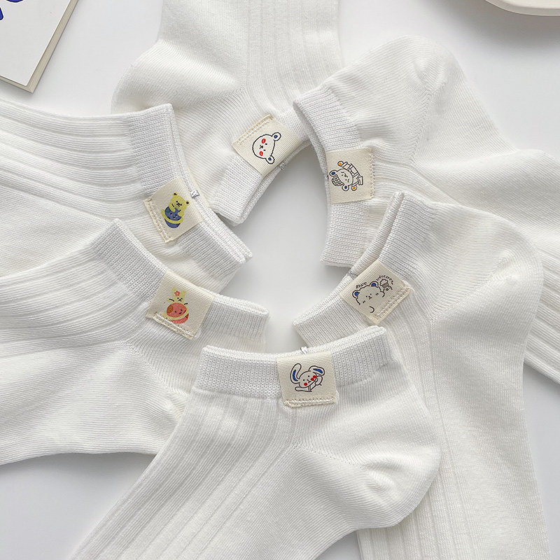 White Socks Children Spring And Autumn Thin Socks ins Chains Chaoges Cute Cartoon Summer Pure Cotton Invisible Socks With Low Help