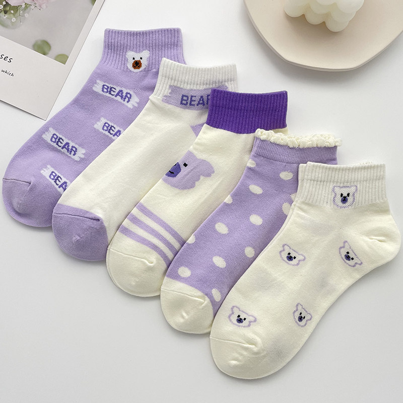 Small Bear Socks Children Spring Summer Purple Light Mouth Short Socks ins Chauffins Cute Day Department Low Bunch Pure Cotton Invisible Socks Korean version