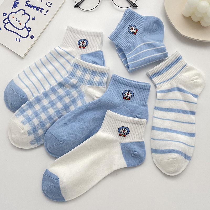 Blue Doraemon socks women's spring and summer socks ins cotton thin section summer low-top invisible socks Japanese cartoon women's socks