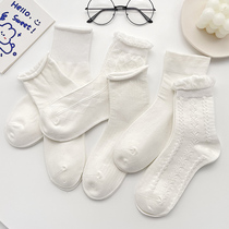 Spring and summer socks children white jk midbarrel socks ins Chauts pure cotton cute and thin lolita uniform floral side socks students