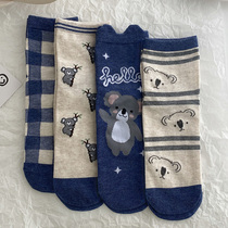 Blue Cartoon Socks Children Pure Cotton Midbarrel Socks Ins Chaoges Lovely South Korea Cubicao Spring and Autumn Long Sox Women
