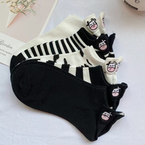 Black and white light mouth embroidered cows Sox children ins Chauts Low to help short socks South Korea Summer thin Cartoon Cute Boat Socks