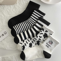 Dairy Sox Children ins Chains Spring Fall Black white midbarrel socks South Korean striped Sox Lovely Japanese students Long Sox