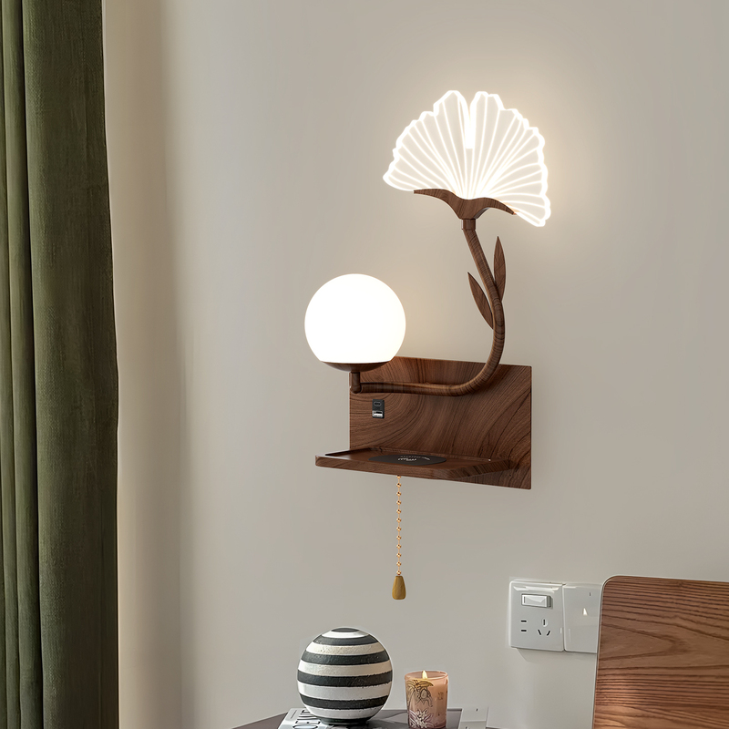 Medieval-Style Multifunctional Wireless Charging Led Bedside Wall Lamp, Background Wall Entrance Decorative Wall Lamp with Digital Time Display