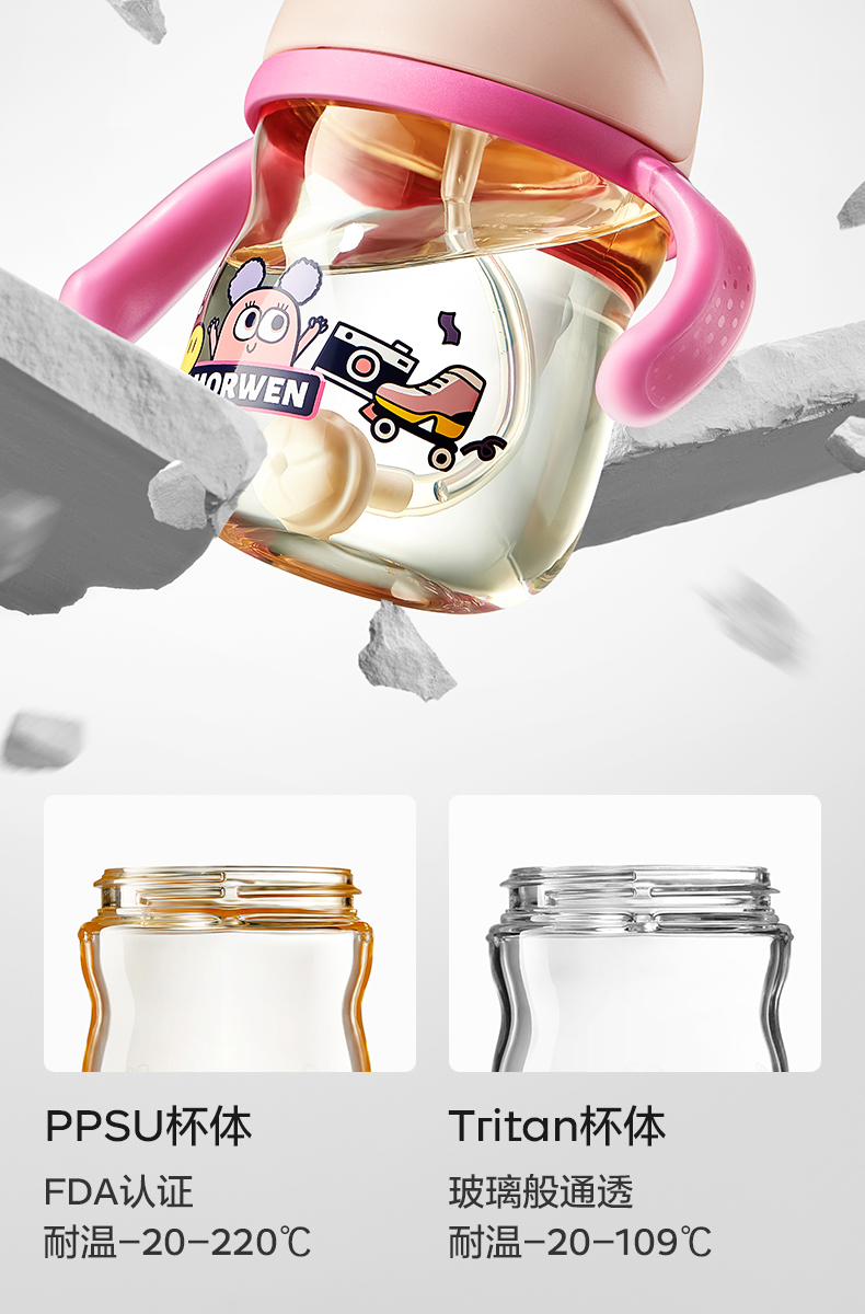 【美国直邮】Bc Babycare 240ml 怪兽乐园学饮杯宝宝 儿童水杯 婴儿6月以上喝水吸管杯 Tritan 柠檬黄