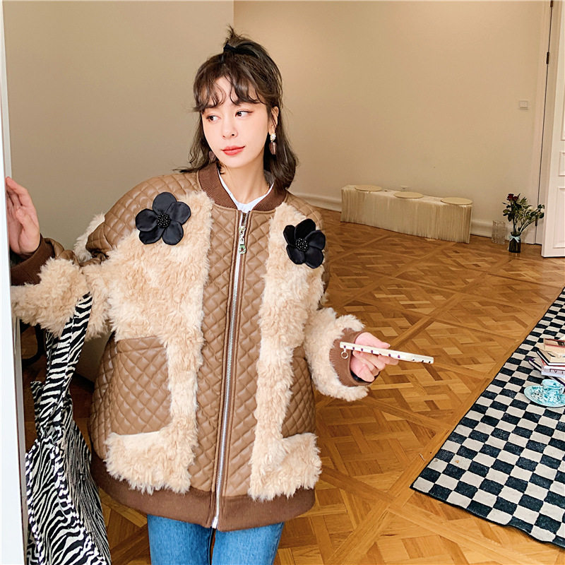 (Wake) Dingg coloured gradient faint imitation of roll fur coat female winter plus thick outline jacket 2021