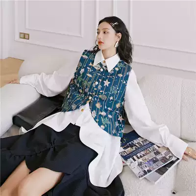 (Words wake) embroidered jacquard vest female spring swallowtail pearl buckle sleeveless horse clip English coat 2021 New