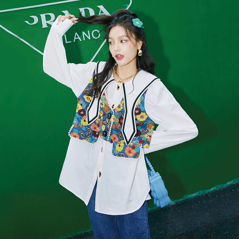 (Wake Up) Act Collision Color Jacquard Nail Beads Short version of waistcoat Waistcoat Female Spring Colorful Flowers Profile-shaped Mclip New