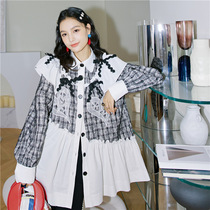 (Wake Up) Act Splicing Collision Color Lotus Leaf Lace Dolls Collar Lace Blouse Shirt Lady Spring Fairy Wind Love Shirt New