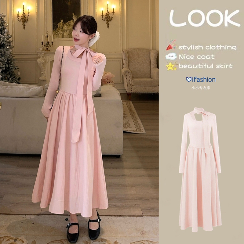 Early Autumn New Style Long-Sleeve Waist-Cinching Slimming Long Dress for Women 2026, Very Beautiful, Gentle Style, Pink Inner Layering Dress Early Autumn New Style Long-Sleeve Waist-Cinching Slimming Long Dress for Women 2026, Very Beautiful, Gentle Style, Pink Inner Layering Dress