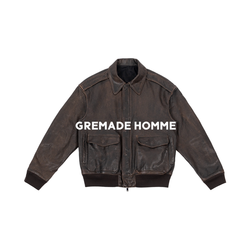 Gremade Row Style New Zealand Sheepskin "Mud-Dyed" Faded Distressed Uncoated Oil Wax A2 Flight Suit Jacket Gremade Row Style New Zealand Sheepskin "Mud-Dyed" Faded Distressed Uncoated Oil Wax A2 Flight Suit Jacket