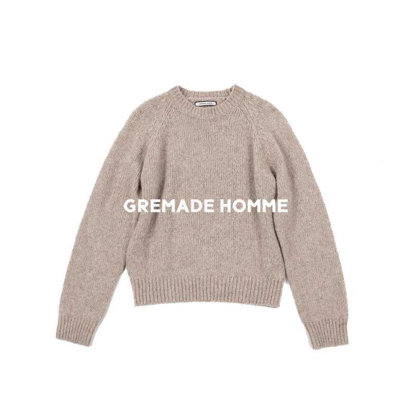 Gremade Row Style Natural Undyed Raw Color Cashmere Brushed Wool Blend Chunky Knit Oversized Crew Neck Sweater
