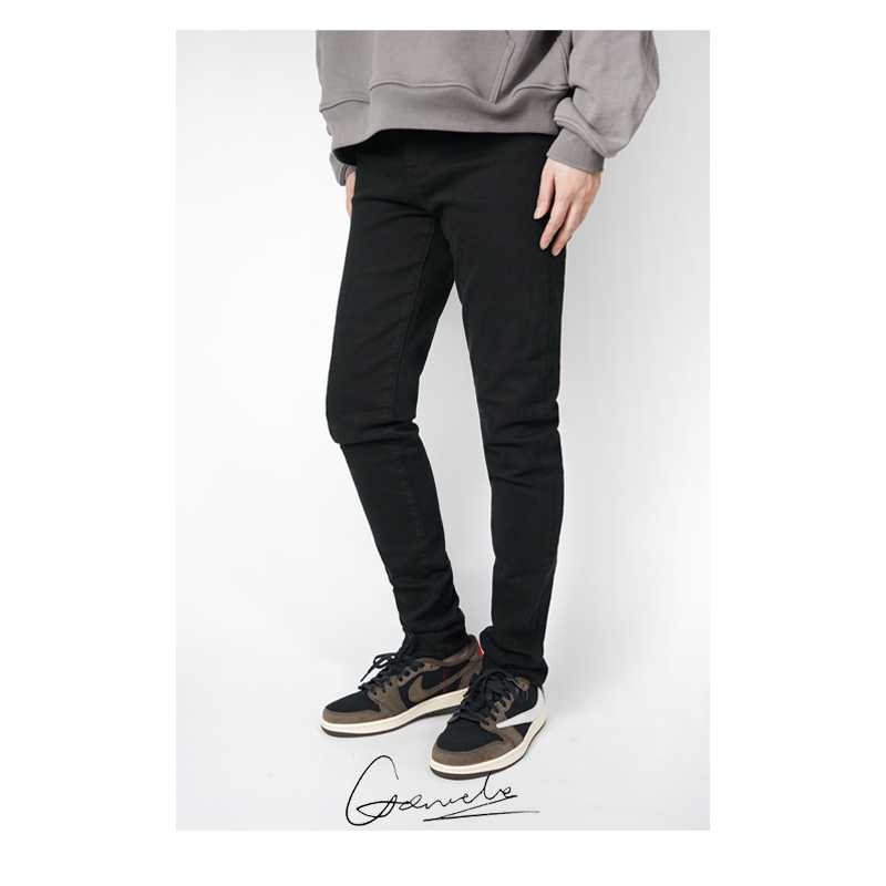 Black (Stock)GREMADE   BASIC   SLIM   FIT Silver Clasp Black blue grey elastic force Self cultivation Little feet Basics washing Jeans male