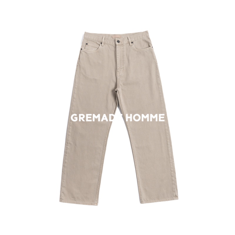 Gremade Row Style Italian Candiani Khaki Gray Riri Straight-Leg Jeans Gremade Row Style Italian Candiani Khaki Gray Riri Straight-Leg Jeans