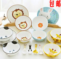 Jingdezhen cute children hand-painted animal ceramic tableware creative bowl spoon cartoon series set