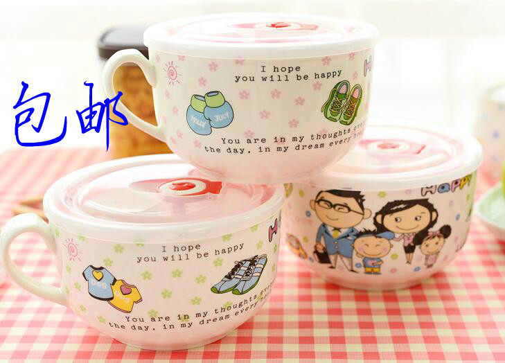 Jingdezhen ceramic fresh-keeping bowl with lid microwave oven lunch box large bowl student instant noodle bowl lunch box cute