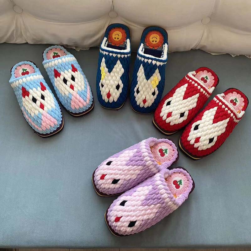 Spring and Autumn New Products, Hand-Woven Home Shoes, Non-Slip and Wear-Resistant, Men's and Women's Wedding Shoes, Ice Thread Finished Slippers