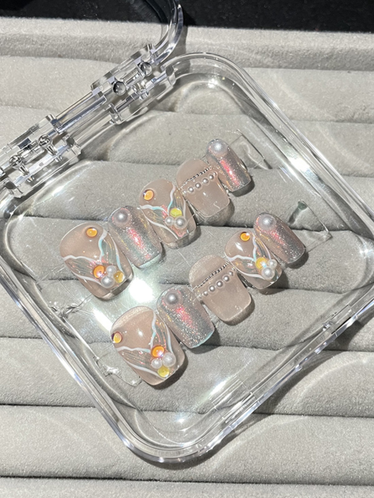 珍珠人鱼】夏日冰透纯手工光疗美甲假指甲贴片穿戴甲可拆卸短