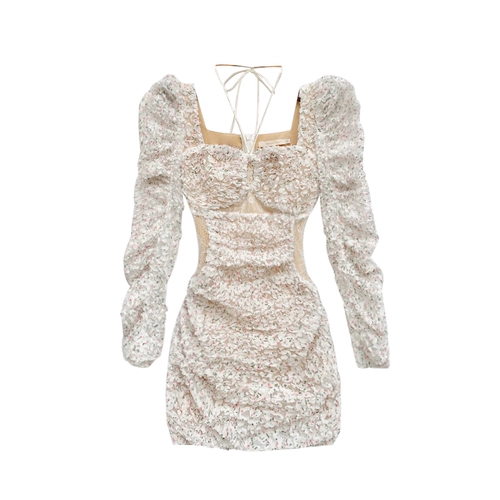 Весеннее элегантное платье, по фигуре, рукава фонарики, квадратный вырез