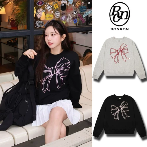 Утепленная толстовка с бантиком, этнический стиль, круглый воротник, с вышивкой, оверсайз