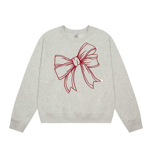 Утепленная толстовка с бантиком, этнический стиль, круглый воротник, с вышивкой, оверсайз