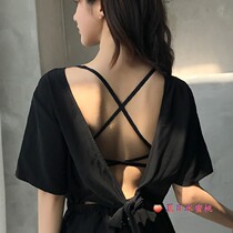 women's spring summer seamless glossy underwear crossbody bra push up small chest sexy front button thin