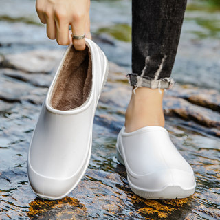 Double back low-top white rain boots for men and women, winter plus velvet waterproof shoes, food hygiene boots, rubber shoes, kitchen rain boots, rubber shoes