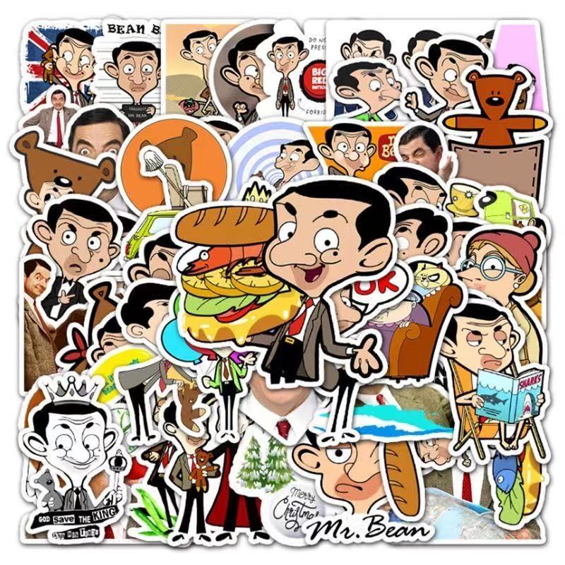 Mr. Bean Stickers 50 Pieces Cute and Funny Cartoon Mr. Bean Classic Movie Animation Image Waterproof Stickers