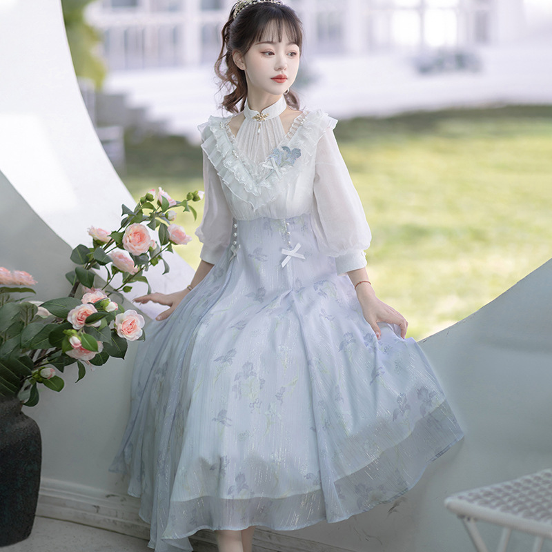 Girl's Neverland Original Dream Iris Lolita Mid-Sleeve Cla Elegant Dress Printed Lolita