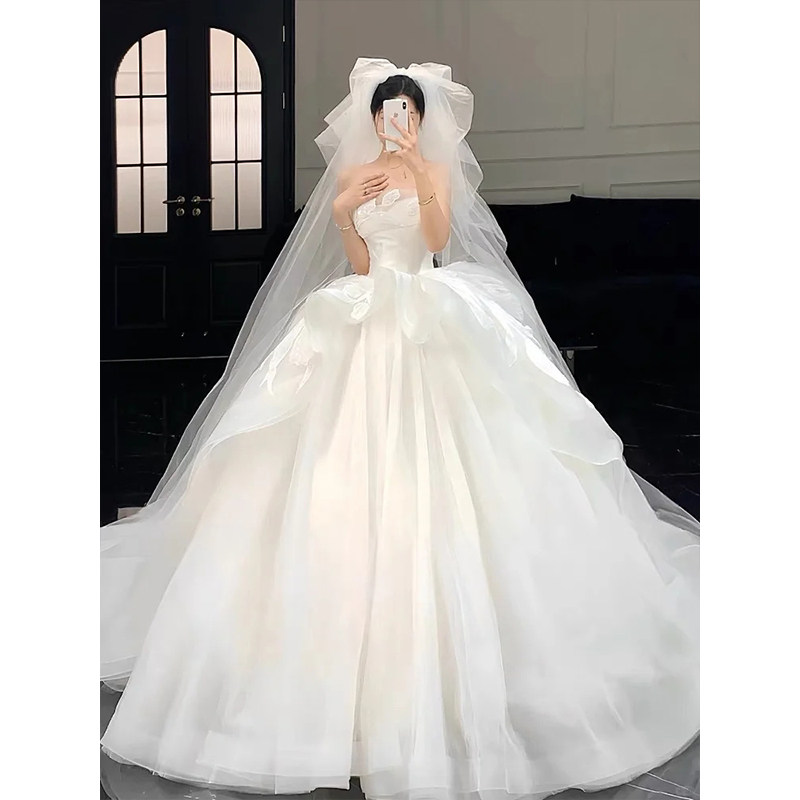 Французское легкое свадебное платье bride 2025, новинка 2025 года, топик с высококачественной текстурой, простой маленький легкий роскошный топ из основной пряжи