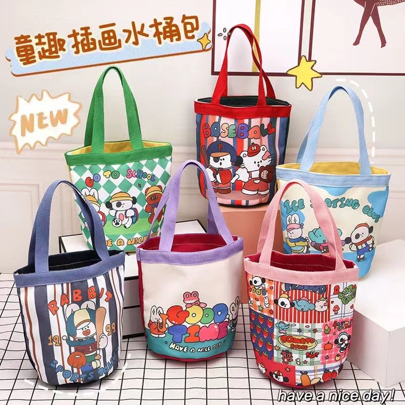 Cute Illustrations Puppies Bucket Type Hand Sails Cloth Bag Han Feng Girl Hearts Moms Bag Lunch Bag For Work Small Carry Bag-Taobao
