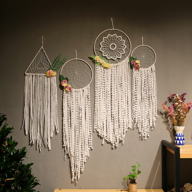 Creative rose dream catcher white tassel home stay background decoration handmade large wind chime pendant wall decoration