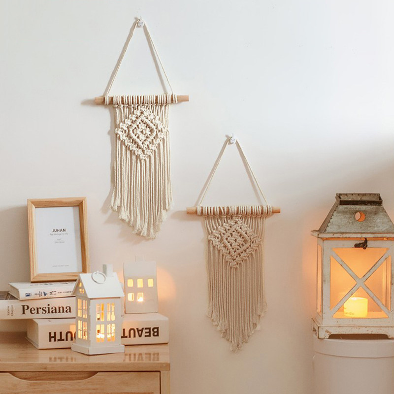 Handmade diy material cotton thread weaving small tapestry children's room bedroom bedside ornaments photo background props decoration