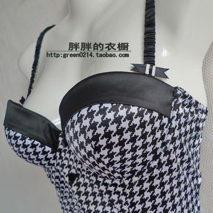 Châu âu và Hoa Kỳ phiên bản của mới kích thước lớn của phụ nữ houndstooth tòa xương cá vòng thép đồ lót mặc một corset vest 75B