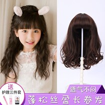 Childrens wig girl headwear girl hair set full head baby princess cute modeling long curly hair simulation headgear