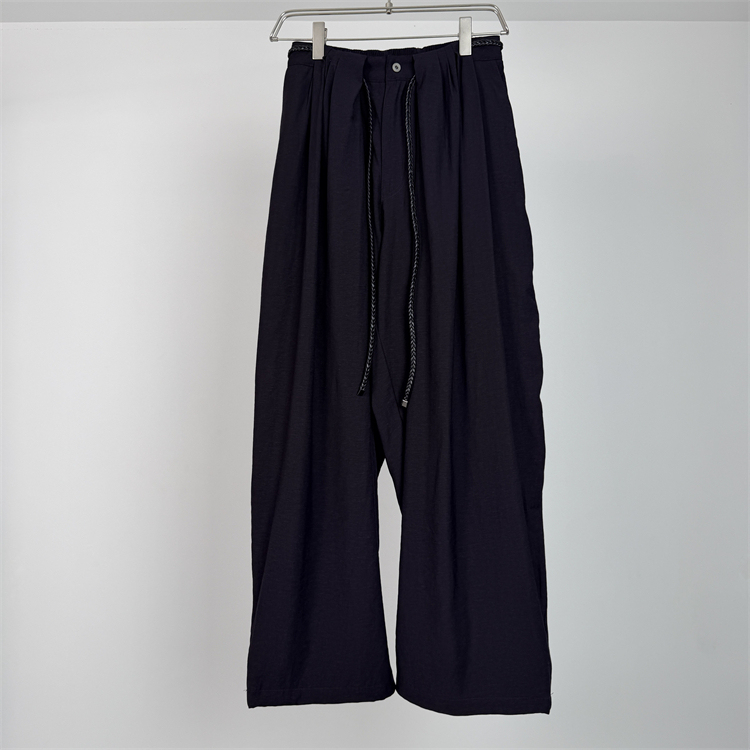 【Chuan】Summer New Trendy Brand American-Style Drawstring Pleated Linen Blend Straight-Leg Casual Pants for Men with a Draping Effect Wide-Leg Pants