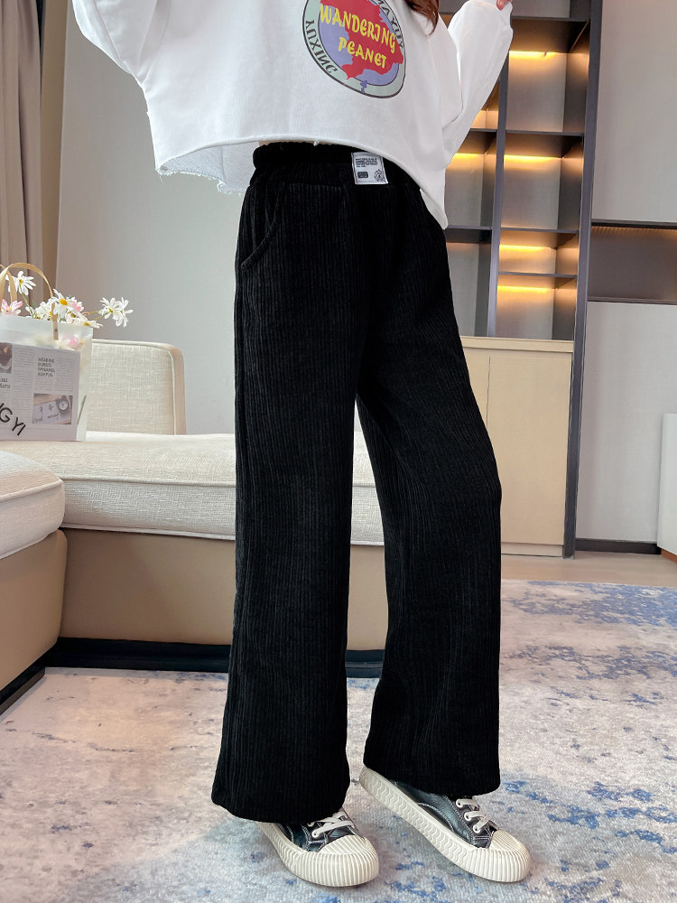 Girls' trousers spring and autumn 2022 new middle and big children's casual straight trousers girls autumn and winter plus velvet wide-leg pants