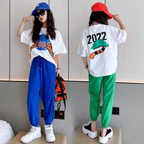 Girls summer clothing suit 2022 New online red ocean trendy children dress CUHK childrens children Summer two sets