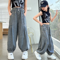Girls pants summer thin loose-fitting bloomers childrens overalls for girls and older children sports denim anti-mosquito pants