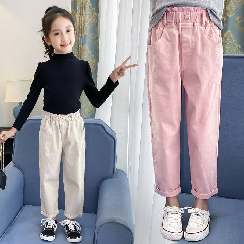 Girl Pants Spring Dress Long Pants 2022 New Foreign Pie Spring Autumn Children Girl Large Loose Straight Drum Casual Pants
