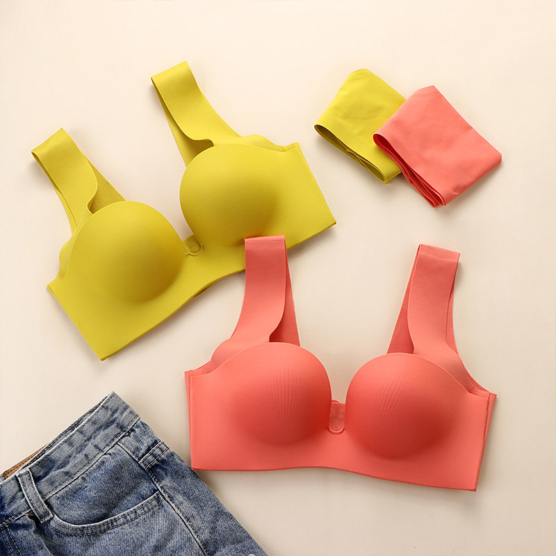 Women's wide shoulder strap without steel rims closed breast adjustment type upper support without empty cup bra cover thickness