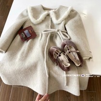 Girls woolen coats spring and winter 2023 winter fashionable childrens thickened warm cotton coats baby mid-length coats