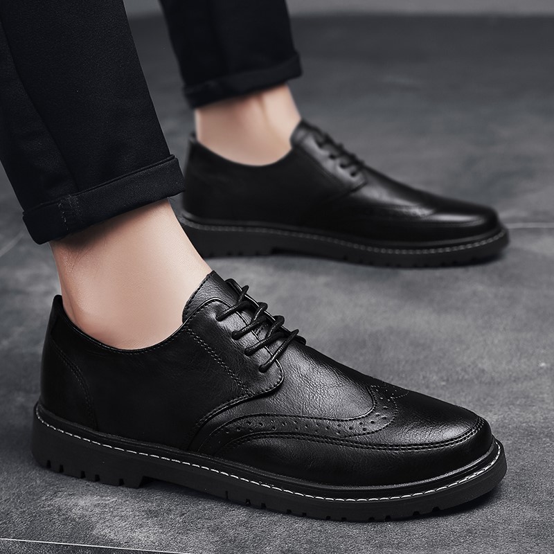 Men's shoes autumn breathable brogue men's casual leather shoes Korean version of the trend business all-match teenage orgasm shoes