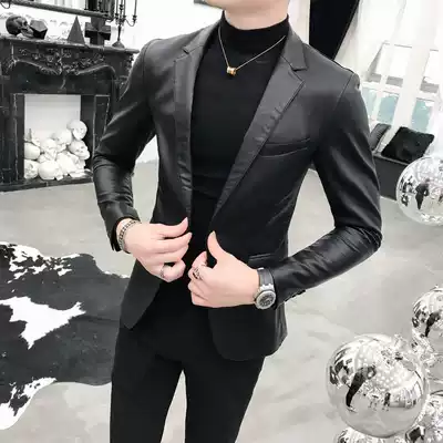 Autumn new leather jacket men Korean Slim motorcycle handsome plus velvet leather jacket British casual small suit
